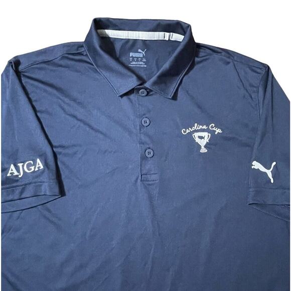 NWOT Puma Polo Shirt Mens Medium Navy Tour Golf AJGA Carolina Cup Performance - Picture 1 of 8